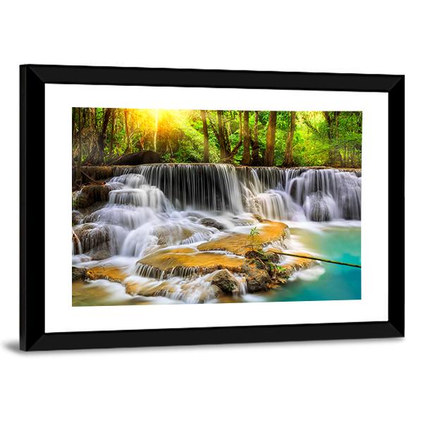 Erawan Waterfall in Thailand Canvas Wall Art-3 Horizontal-Gallery Wrap-25" x 16"-Tiaracle