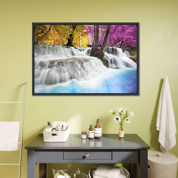 Erawan Waterfall Kanchanaburi Canvas Wall Art-5 Horizontal-Gallery Wrap-22" x 12"-Tiaracle