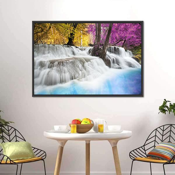 Erawan Waterfall Kanchanaburi Canvas Wall Art-5 Horizontal-Gallery Wrap-22" x 12"-Tiaracle