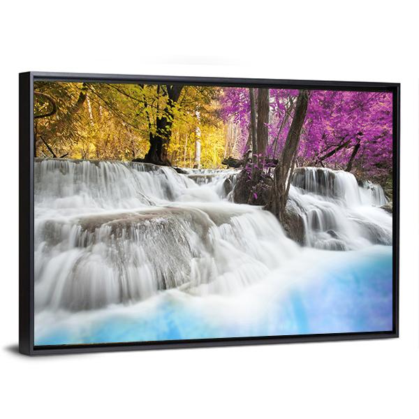 Erawan Waterfall Kanchanaburi Canvas Wall Art-5 Horizontal-Gallery Wrap-22" x 12"-Tiaracle