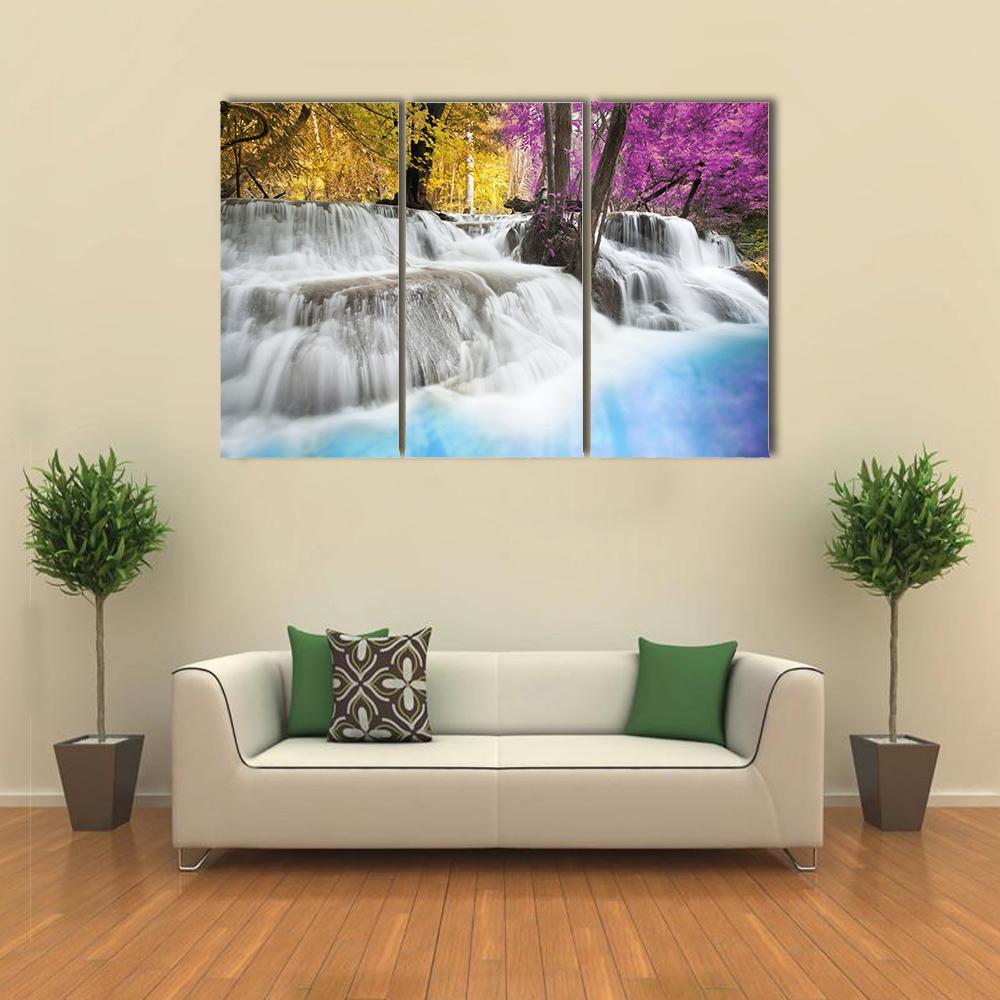Erawan Waterfall Kanchanaburi Canvas Wall Art-3 Horizontal-Gallery Wrap-37" x 24"-Tiaracle