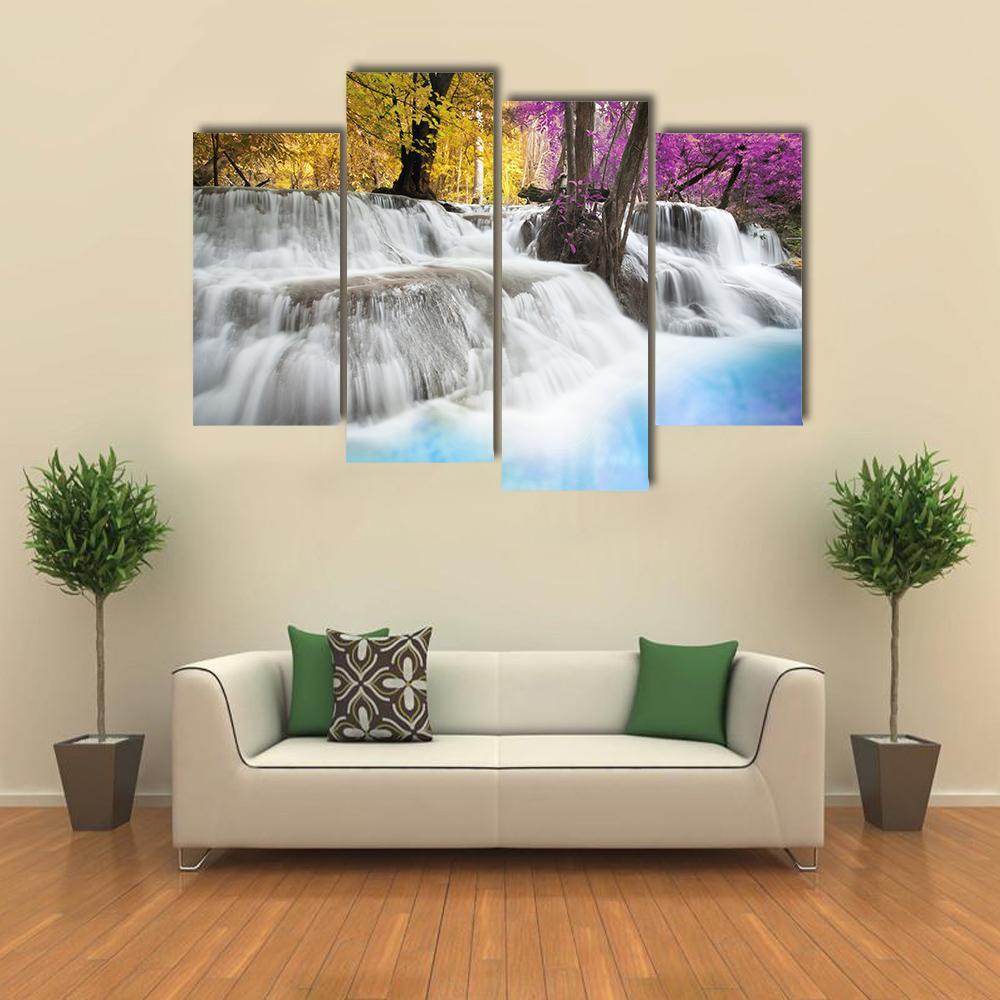 Erawan Waterfall Kanchanaburi Canvas Wall Art-4 Pop-Gallery Wrap-50" x 32"-Tiaracle