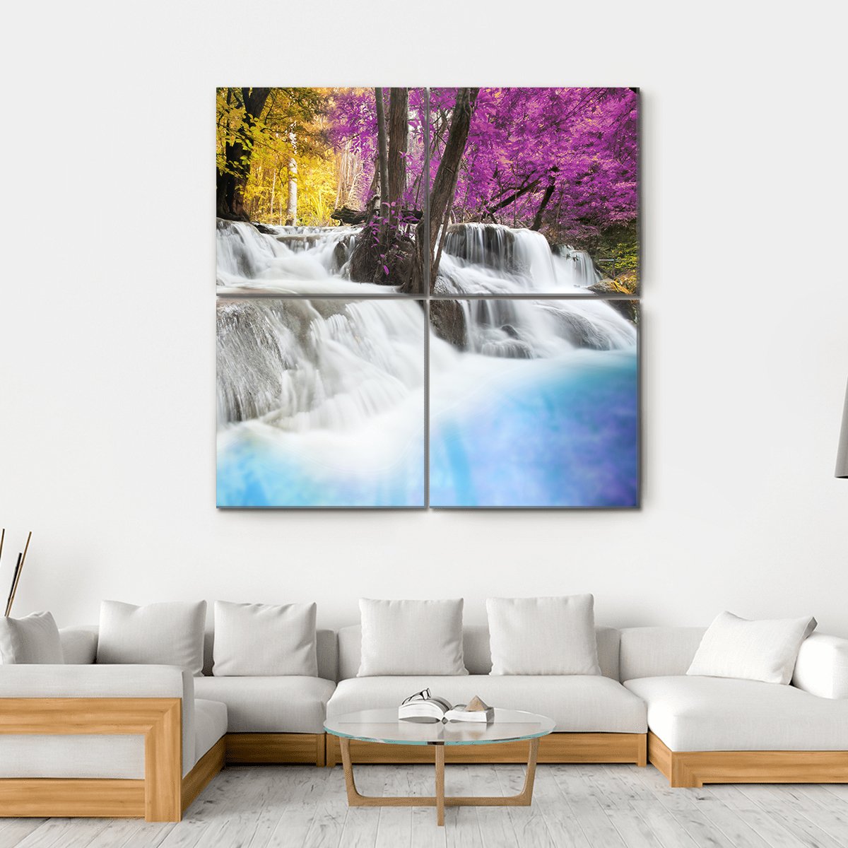 Erawan Waterfall Kanchanaburi Canvas Wall Art-4 Square-Gallery Wrap-17" x 17"-Tiaracle