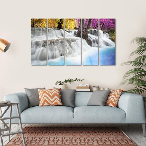 Erawan Waterfall Kanchanaburi Canvas Wall Art-5 Horizontal-Gallery Wrap-22" x 12"-Tiaracle