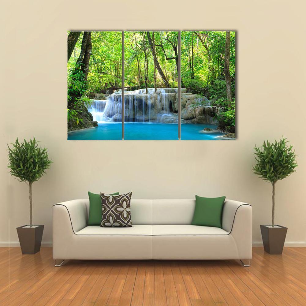 Erawan Waterfall Canvas Wall Art-3 Horizontal-Gallery Wrap-37" x 24"-Tiaracle