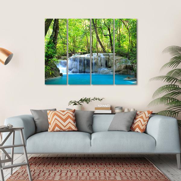 Erawan Waterfall Canvas Wall Art-4 Horizontal-Gallery Wrap-34" x 24"-Tiaracle