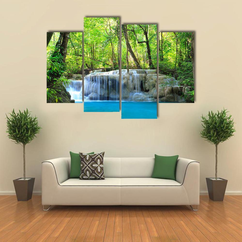 Erawan Waterfall Canvas Wall Art-4 Pop-Gallery Wrap-50" x 32"-Tiaracle