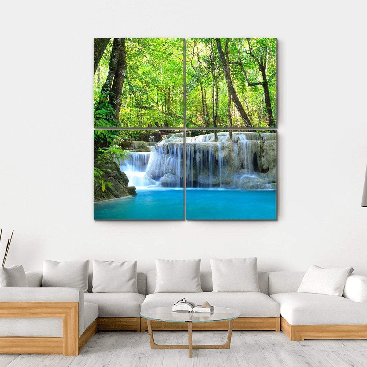 Erawan Waterfall Canvas Wall Art-4 Square-Gallery Wrap-17" x 17"-Tiaracle