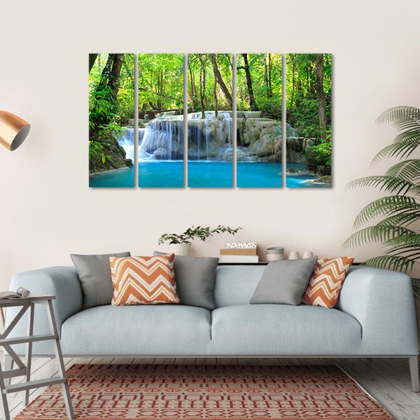 Erawan Waterfall Canvas Wall Art-5 Horizontal-Gallery Wrap-22" x 12"-Tiaracle