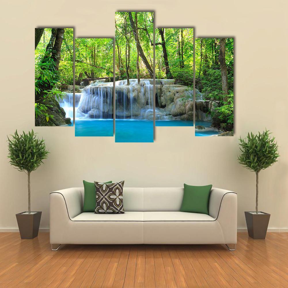 Erawan Waterfall Canvas Wall Art-5 Pop-Gallery Wrap-47" x 32"-Tiaracle