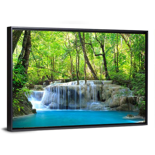 Erawan Waterfall Canvas Wall Art-3 Horizontal-Gallery Wrap-25" x 16"-Tiaracle