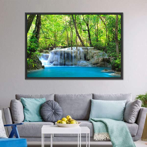 Erawan Waterfall Canvas Wall Art-3 Horizontal-Gallery Wrap-25" x 16"-Tiaracle
