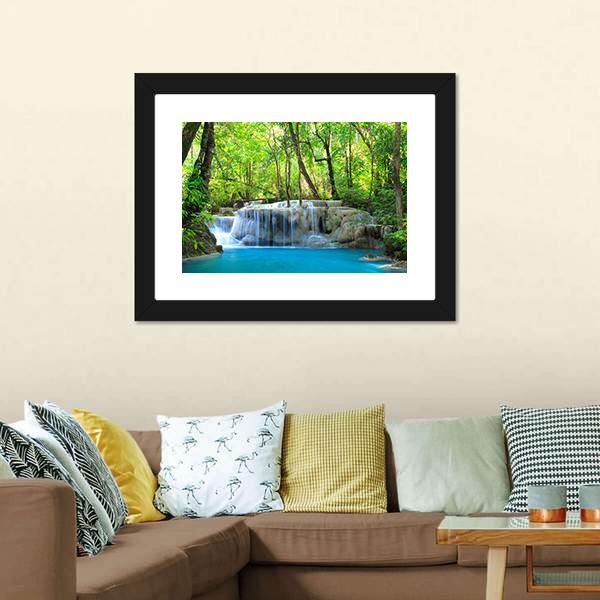 Erawan Waterfall Canvas Wall Art-1 Piece-Framed Print-20" x 16"-Tiaracle