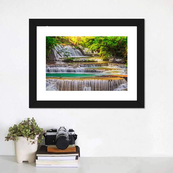 Erawan Waterfall Thailand Canvas Wall Art-1 Piece-Framed Print-20" x 16"-Tiaracle