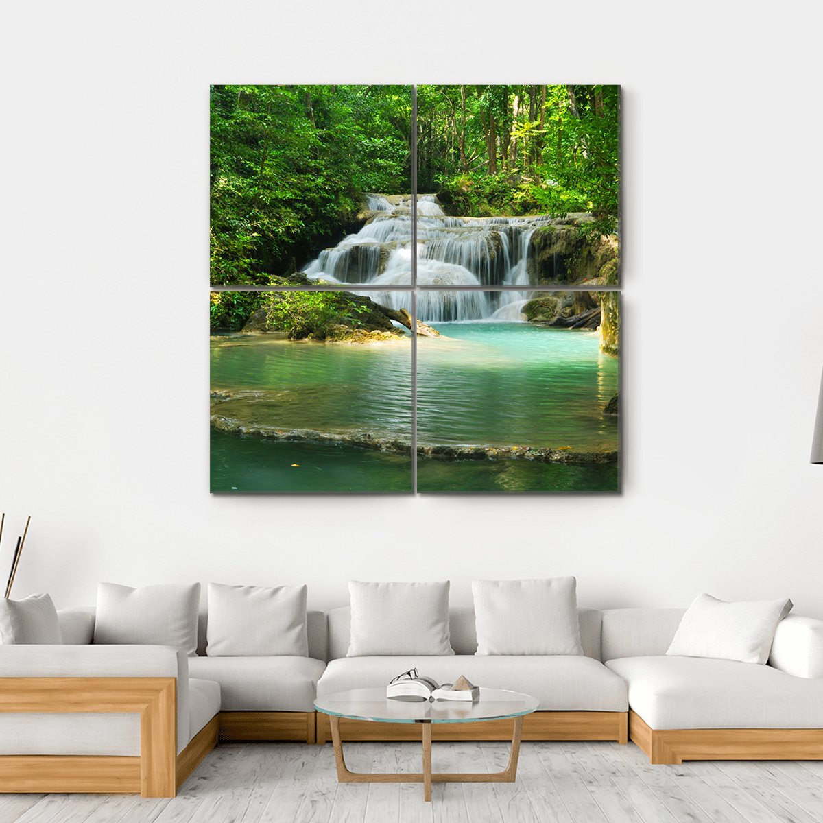 Erawan Waterfall Thailand Canvas Wall Art-4 Square-Gallery Wrap-17" x 17"-Tiaracle