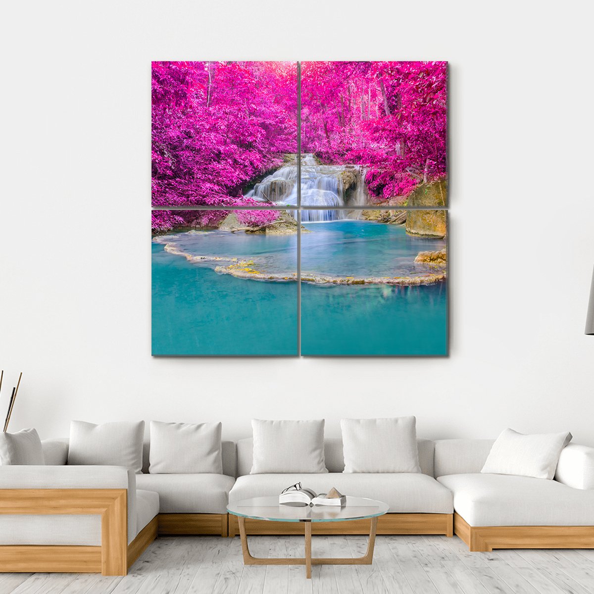 Erawan Waterfall Thailand Canvas Wall Art-4 Square-Gallery Wrap-17" x 17"-Tiaracle