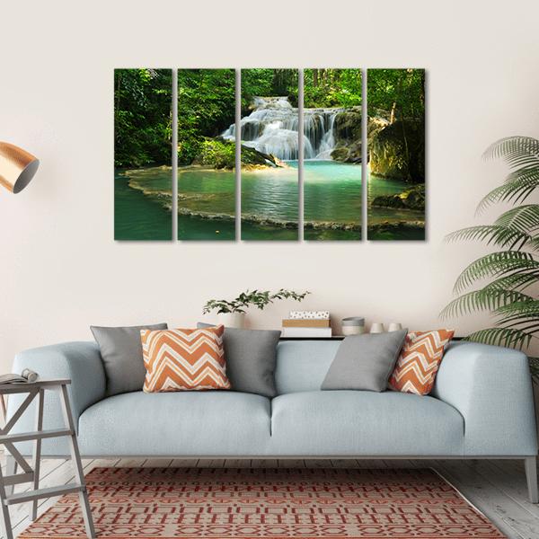 Erawan Waterfall Thailand Canvas Wall Art-5 Horizontal-Gallery Wrap-22" x 12"-Tiaracle