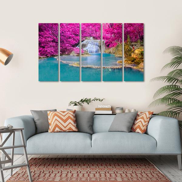 Erawan Waterfall Thailand Canvas Wall Art-5 Horizontal-Gallery Wrap-22" x 12"-Tiaracle