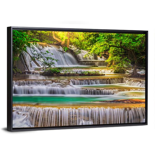 Erawan Waterfall Thailand Canvas Wall Art-3 Horizontal-Gallery Wrap-25" x 16"-Tiaracle