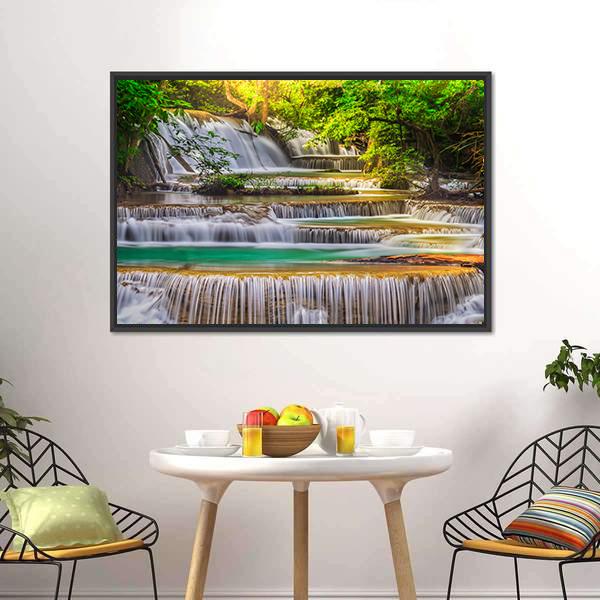 Erawan Waterfall Thailand Canvas Wall Art-3 Horizontal-Gallery Wrap-25" x 16"-Tiaracle