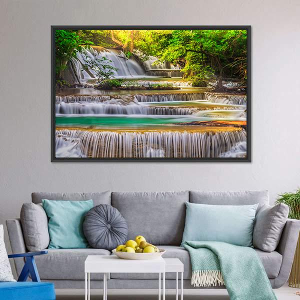 Erawan Waterfall Thailand Canvas Wall Art-3 Horizontal-Gallery Wrap-25" x 16"-Tiaracle