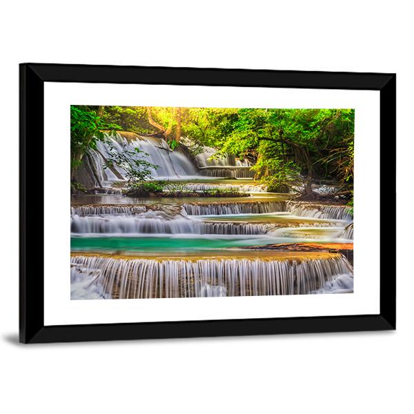 Erawan Waterfall Thailand Canvas Wall Art-3 Horizontal-Gallery Wrap-25" x 16"-Tiaracle