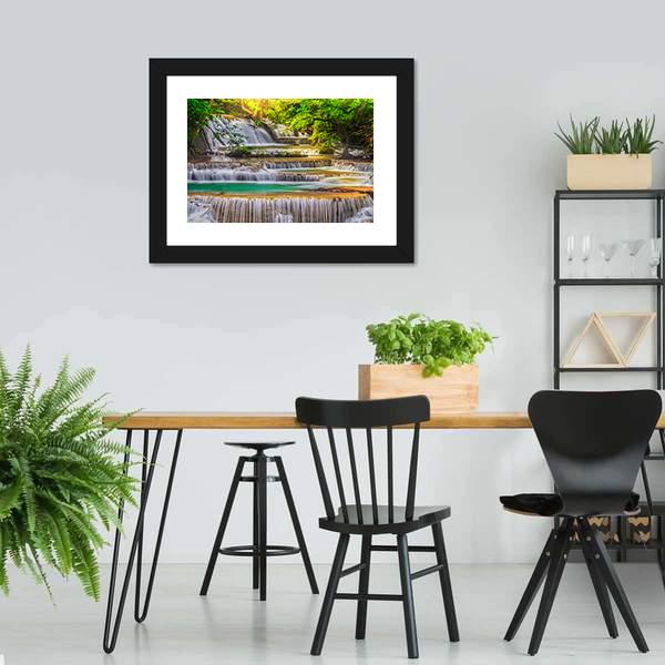 Erawan Waterfall Thailand Canvas Wall Art-3 Horizontal-Gallery Wrap-25" x 16"-Tiaracle