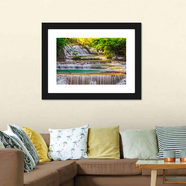 Erawan Waterfall Thailand Canvas Wall Art-3 Horizontal-Gallery Wrap-25" x 16"-Tiaracle