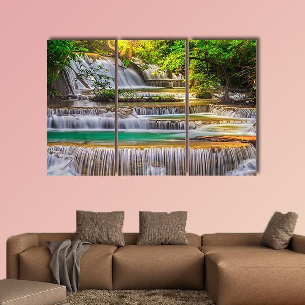 Erawan Waterfall Thailand Canvas Wall Art-3 Horizontal-Gallery Wrap-37" x 24"-Tiaracle