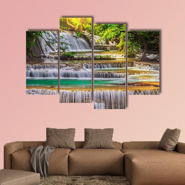 Erawan Waterfall Thailand Canvas Wall Art-4 Pop-Gallery Wrap-50" x 32"-Tiaracle