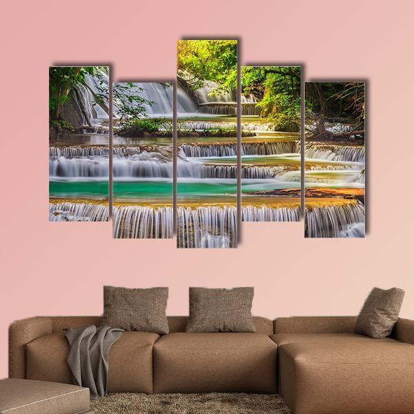 Erawan Waterfall Thailand Canvas Wall Art-5 Pop-Gallery Wrap-47" x 32"-Tiaracle