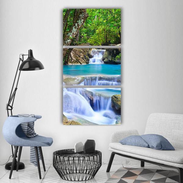 Erawan Waterfall In Kanchanaburi Vertical Canvas Wall Art-3 Vertical-Gallery Wrap-12" x 25"-Tiaracle