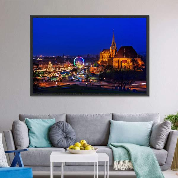 Erfurt Christmas Market Canvas Wall Art-1 Piece-Floating Frame-36" x 24"-Tiaracle