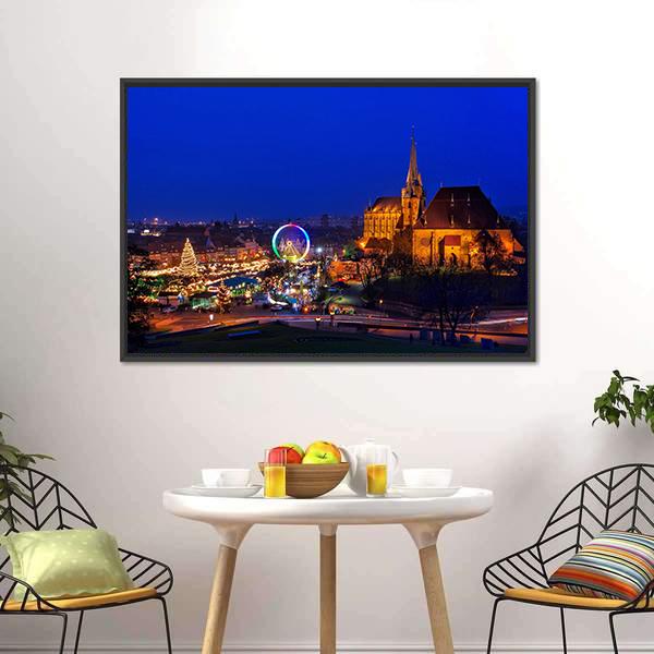 Erfurt Christmas Market Canvas Wall Art-1 Piece-Floating Frame-24" x 16"-Tiaracle