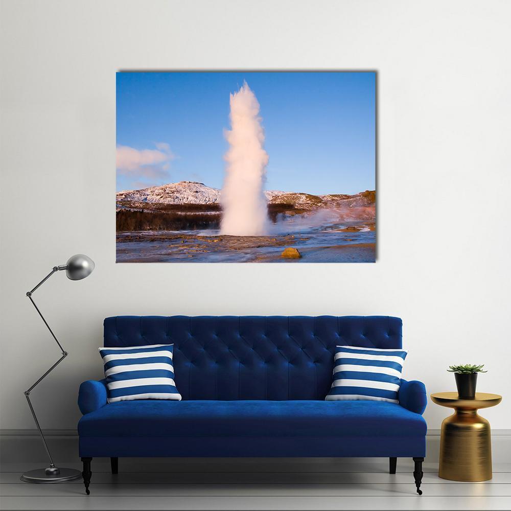 Erupting Geyser In Iceland Canvas Wall Art-1 Piece-Gallery Wrap-48" x 32"-Tiaracle