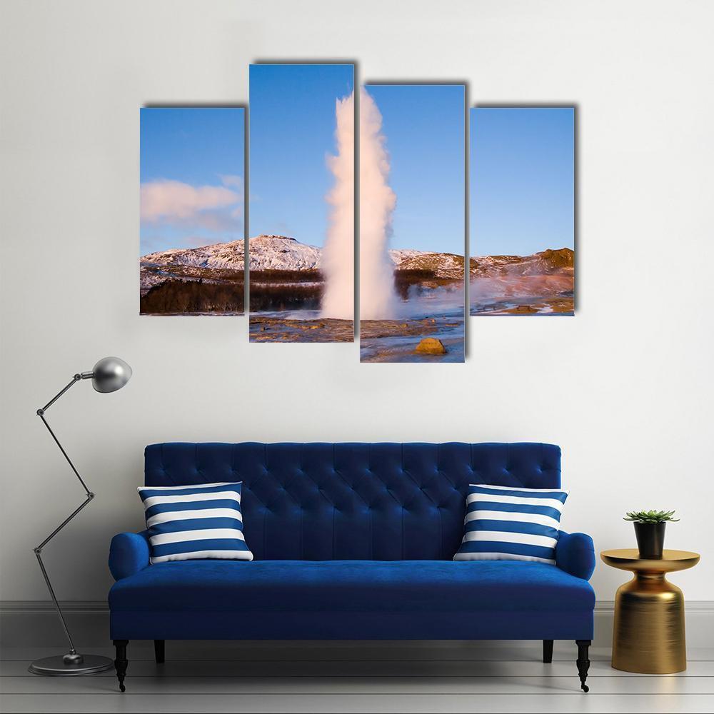 Erupting Geyser In Iceland Canvas Wall Art-4 Pop-Gallery Wrap-50" x 32"-Tiaracle