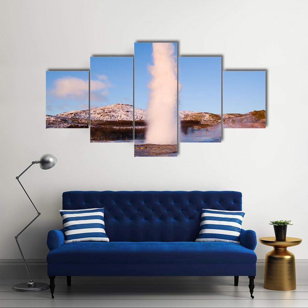 Erupting Geyser In Iceland Canvas Wall Art-1 Piece-Gallery Wrap-48" x 32"-Tiaracle