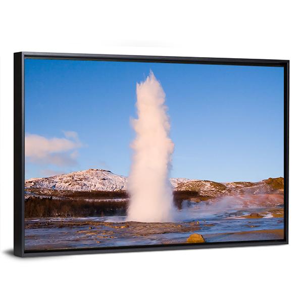 Erupting Geyser In Iceland Canvas Wall Art-3 Horizontal-Gallery Wrap-25" x 16"-Tiaracle