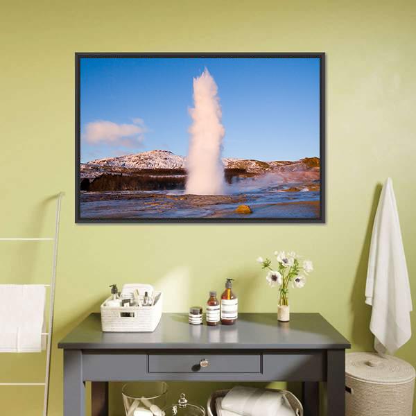 Erupting Geyser In Iceland Canvas Wall Art-3 Horizontal-Gallery Wrap-25" x 16"-Tiaracle