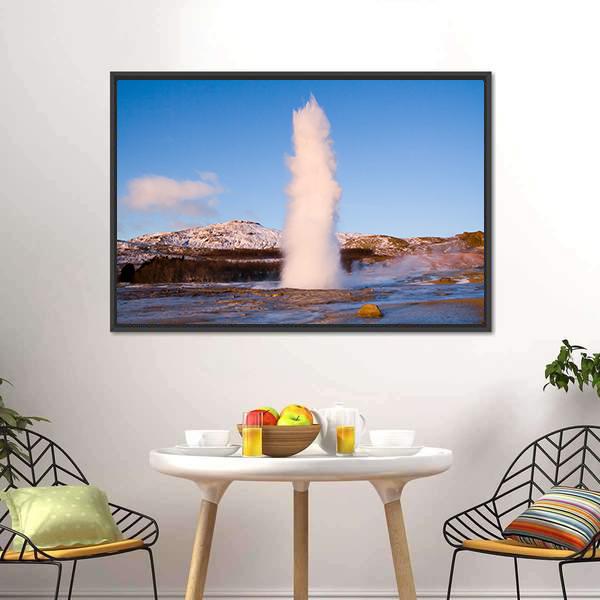 Erupting Geyser In Iceland Canvas Wall Art-1 Piece-Floating Frame-24" x 16"-Tiaracle