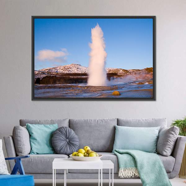 Erupting Geyser In Iceland Canvas Wall Art-3 Horizontal-Gallery Wrap-25" x 16"-Tiaracle