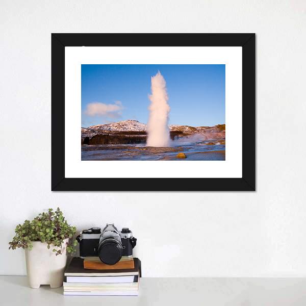 Erupting Geyser In Iceland Canvas Wall Art-3 Horizontal-Gallery Wrap-25" x 16"-Tiaracle