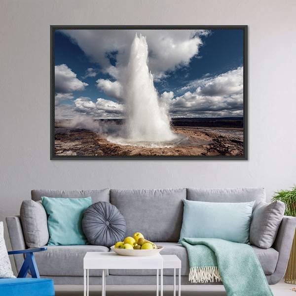 Eruption Of Strokkur Geyser Canvas Wall Art-5 Horizontal-Gallery Wrap-22" x 12"-Tiaracle