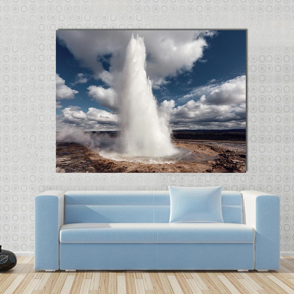 Eruption Of Strokkur Geyser Canvas Wall Art-4 Horizontal-Gallery Wrap-34" x 24"-Tiaracle