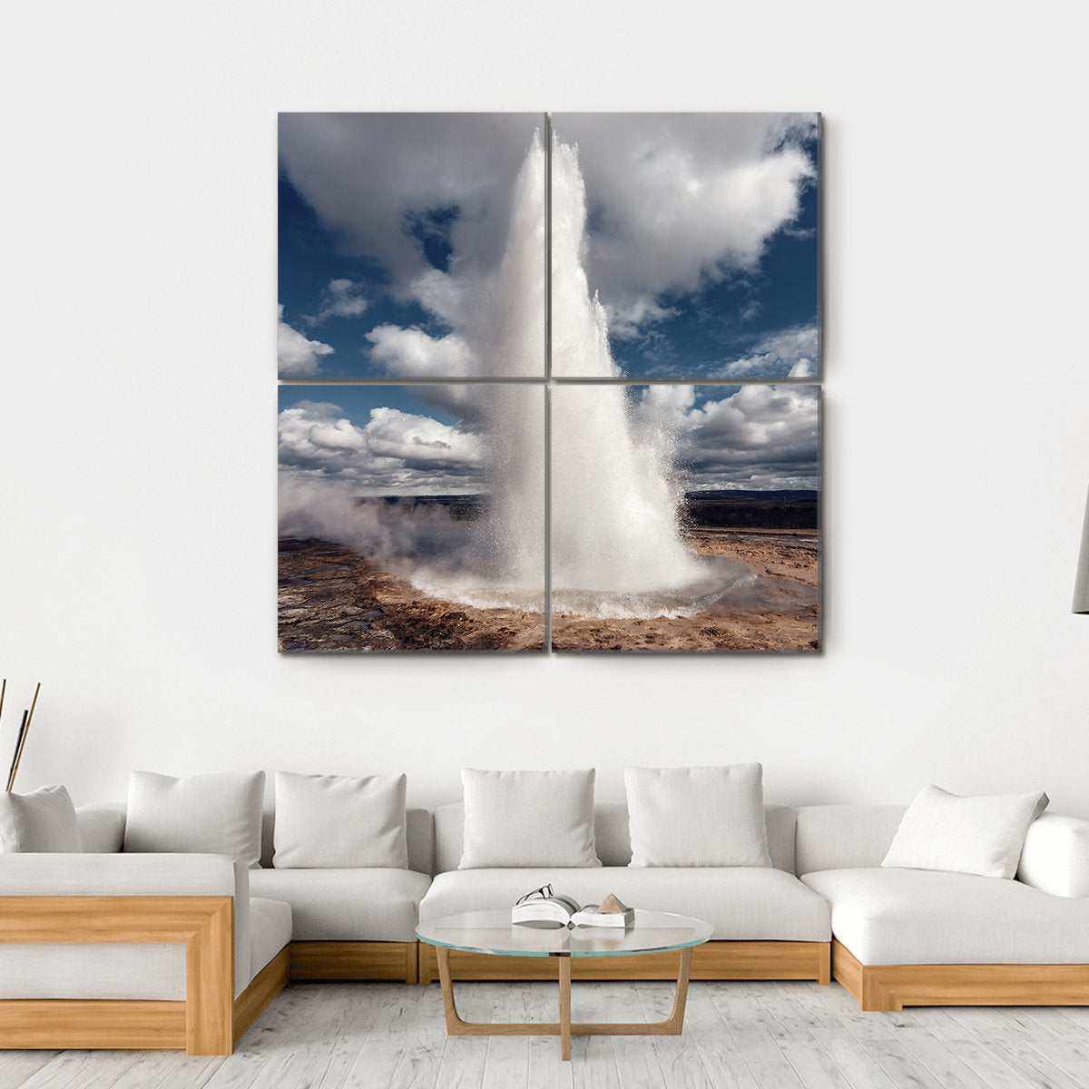 Eruption Of Strokkur Geyser Canvas Wall Art-4 Square-Gallery Wrap-17" x 17"-Tiaracle