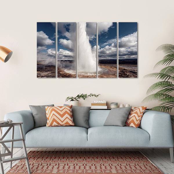 Eruption Of Strokkur Geyser Canvas Wall Art-5 Horizontal-Gallery Wrap-22" x 12"-Tiaracle