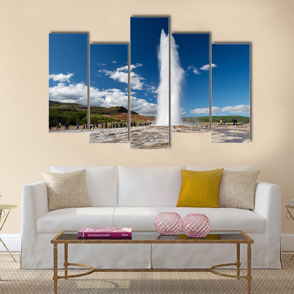 Eruption Of The Geyser Canvas Wall Art-5 Pop-Gallery Wrap-47" x 32"-Tiaracle