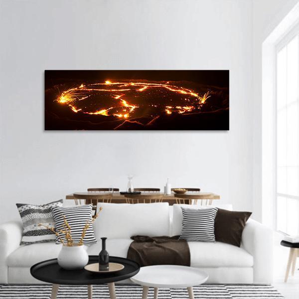 Eruption Of Volcano Erta Ale Panoramic Canvas Wall Art-3 Piece-25" x 08"-Tiaracle
