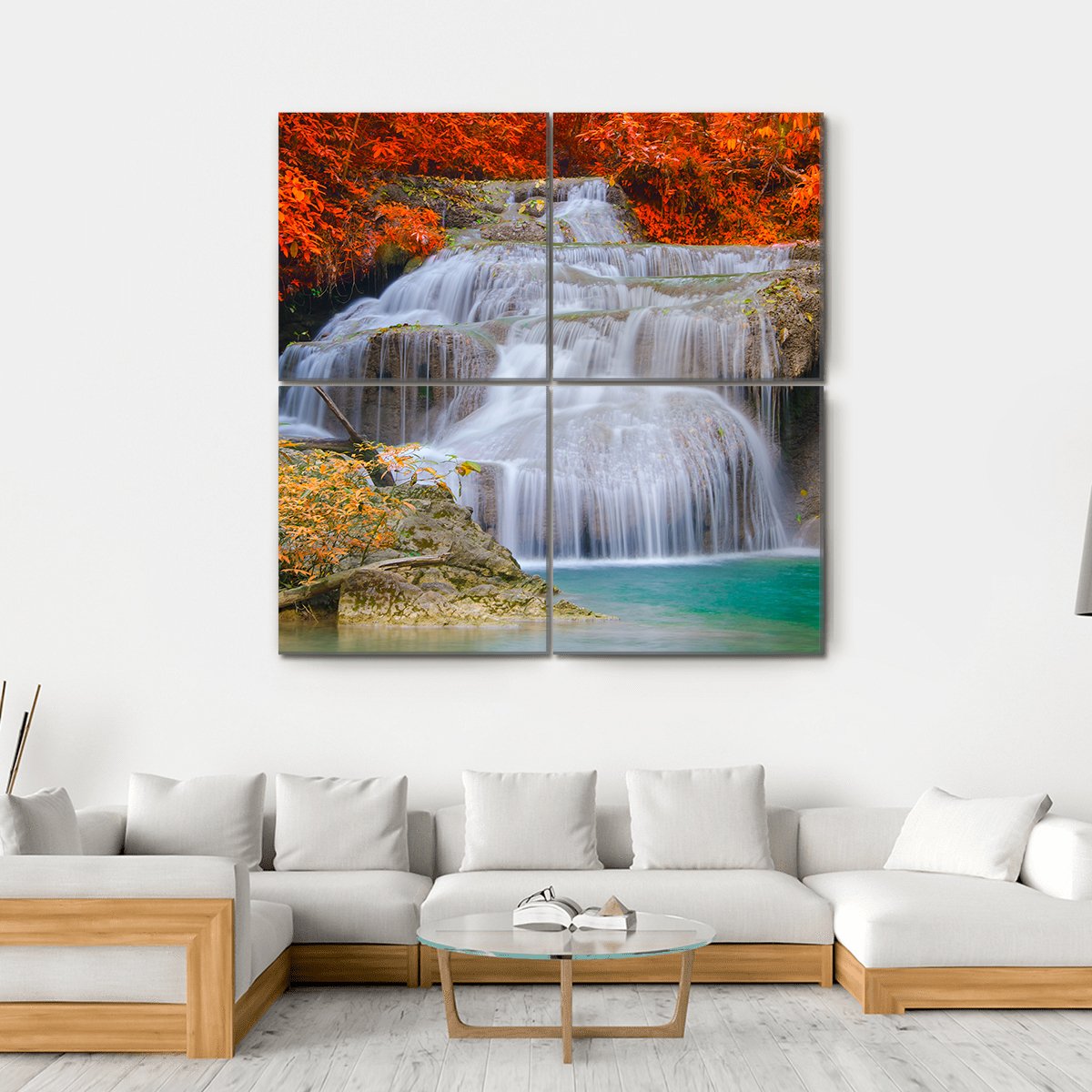 Erwan Waterfall Canvas Wall Art-4 Square-Gallery Wrap-17" x 17"-Tiaracle