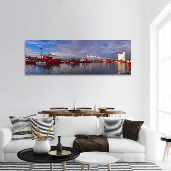 Esbjerg Harbor In Denmark Panoramic Canvas Wall Art-3 Piece-25" x 08"-Tiaracle